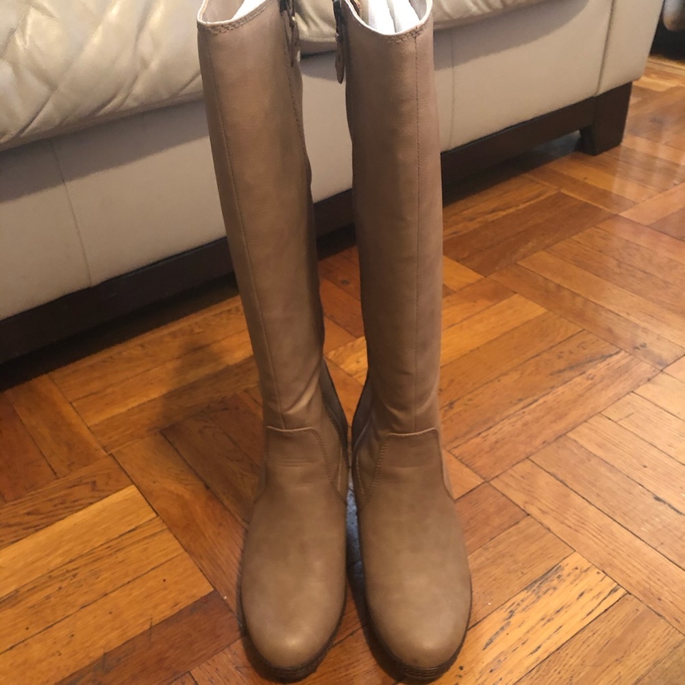 Taupe knee high wedge boot